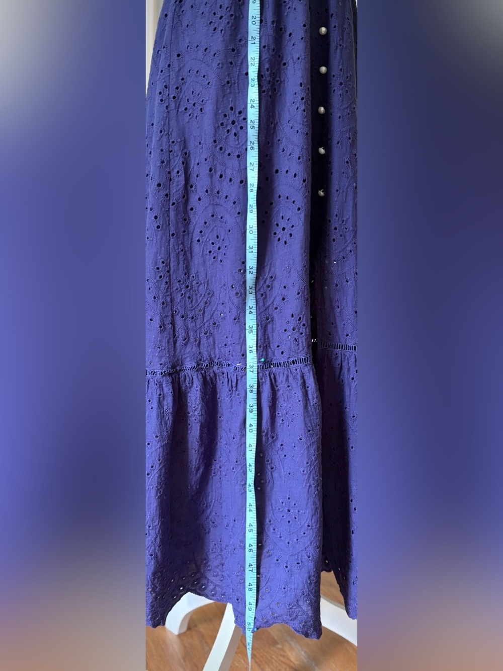 Simplee Cobalt Blue 100% Cotton Eyelet Midi Maxi Dress M Boho Cottagecore - Picture 12 of 14